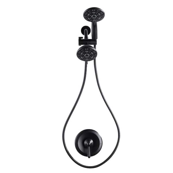 2-in-1 Single Handle 7-Spray Wall Mount Shower Faucet 1.8 GPM with Pressure Balance in. Matte Black Valve Included