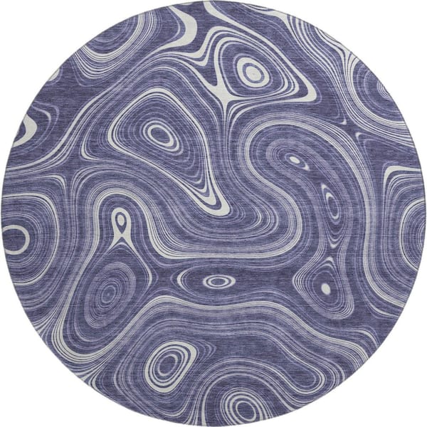 Mayfield Premium Machine Washable Abstract AMF2097 Plum 8 ft. x 8 ft. Round Rug