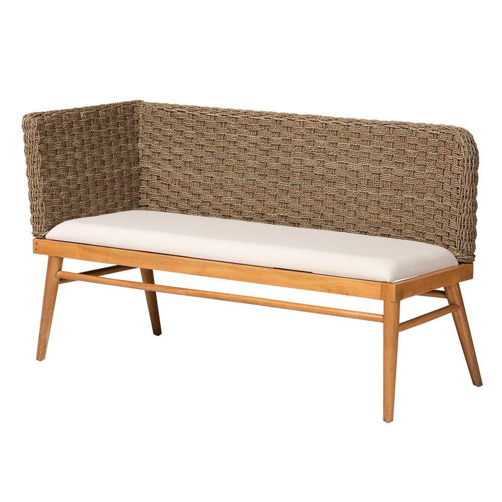 Denver Natural Seagrass and Acacia Wood Dining Nook Banquette Set