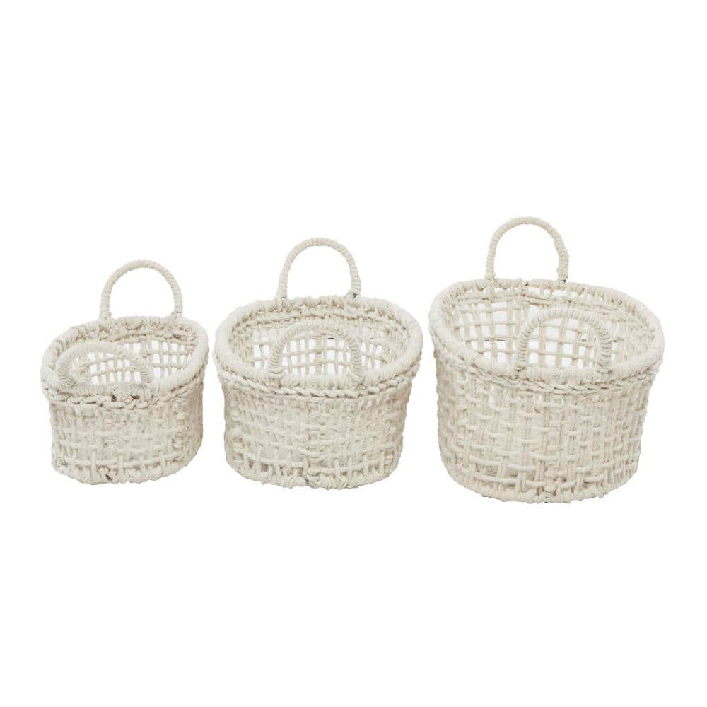 Bohemian White Cotton Rope Oval Storage Baskets - Set of 3