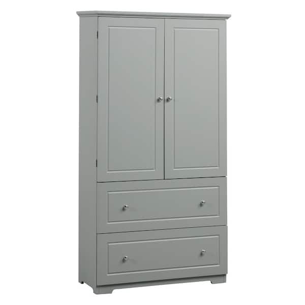 FAMYYT 32.6 in. W x 13 in. D x 62.3 in. H Gray Freestanding Storage Linen Cabinet with Two Drawers and Adjustable Shelf
