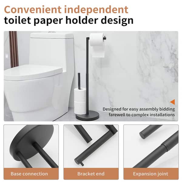 Bathroom Freestanding Toilet Paper Holder Stand with Reserver in Matte Black