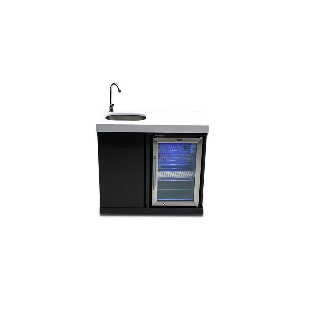 Black Stainless Steel Outdoor Beverage Center with Sink and Fridge