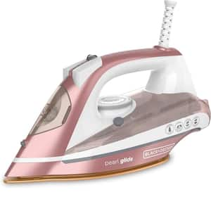 Self-Cleaning Iron with Pearl Infused Ceramic Soleplate and 8 ft. Cord Vertical Steam Function in Pink