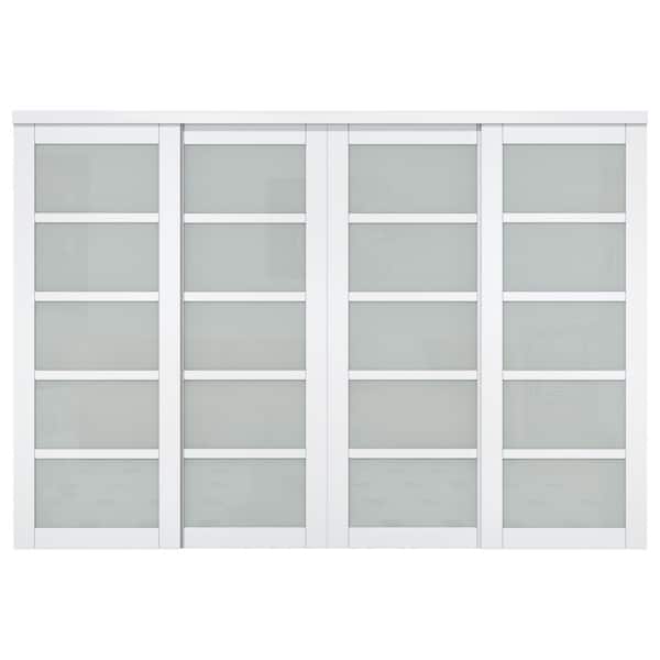 ARK DESIGN 120 in. x 80 in. 5-Lite Tempered Frosted Glass and White MDF Interior Closet Sliding Door with Hardware Kit