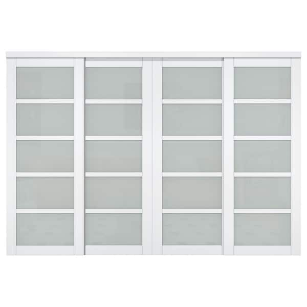 ARK DESIGN 120 In. X 80 In. 5-Lite Tempered Frosted Glass And White MDF ...