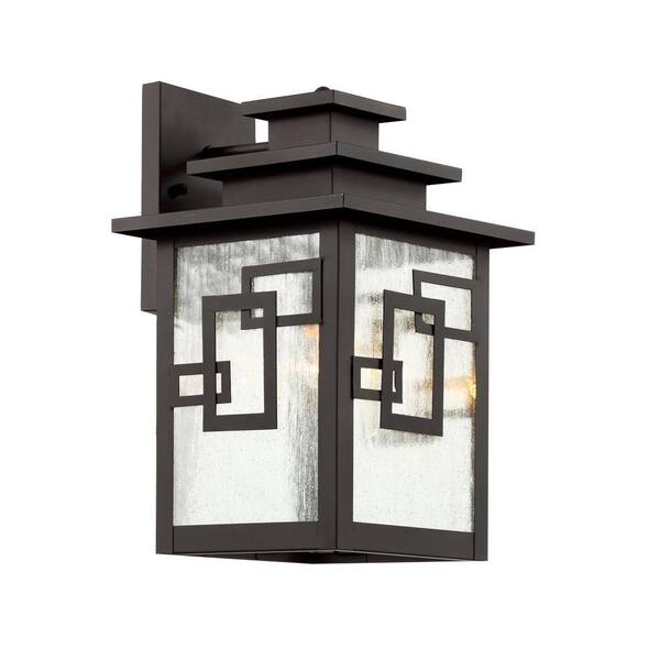 Bel Air Lighting Weathered Bronze Outdoor Wall Lantern with Seeded Window Frames