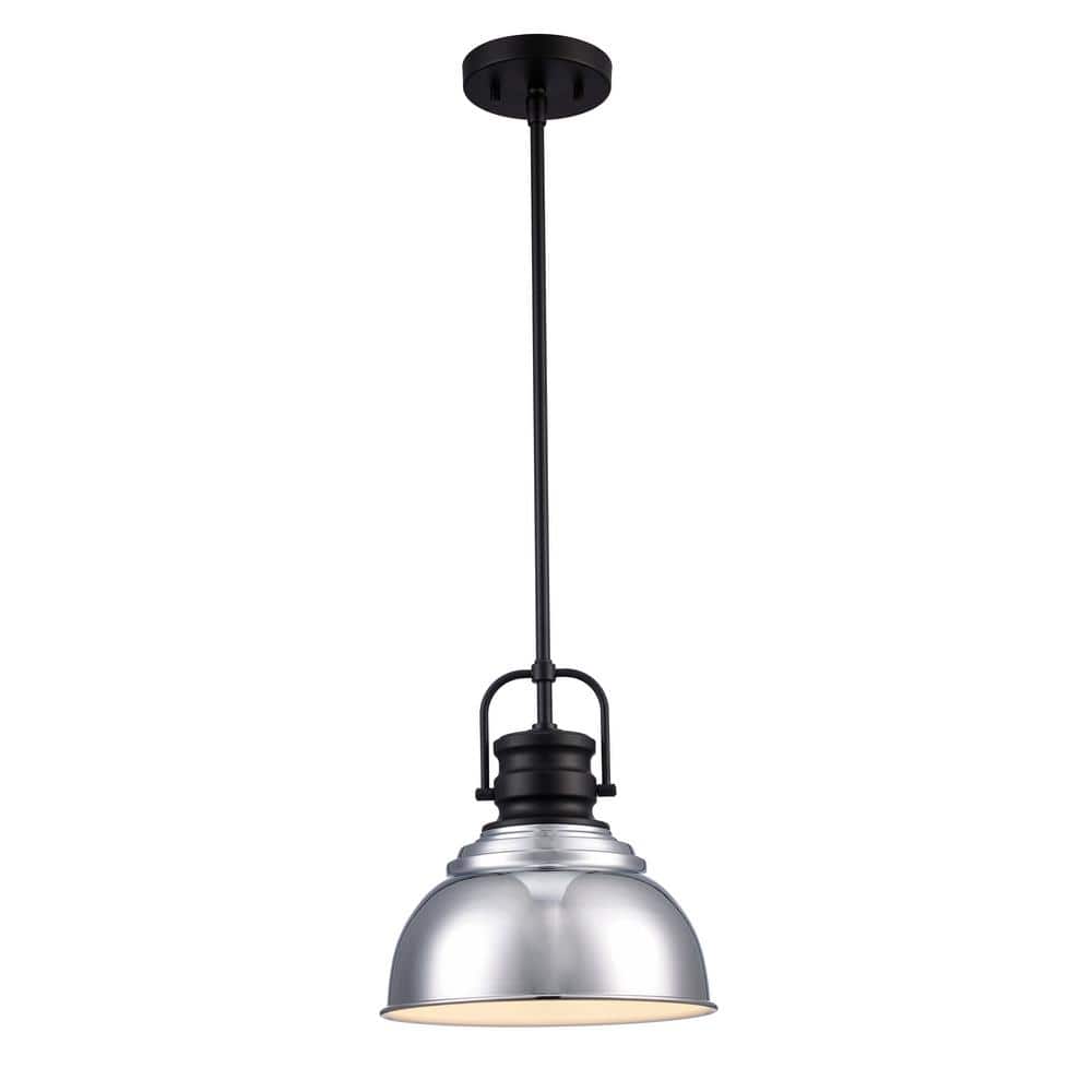Shelston 10 in. 1-Light Chrome and Black Farmhouse Pendant Light Fixture wi