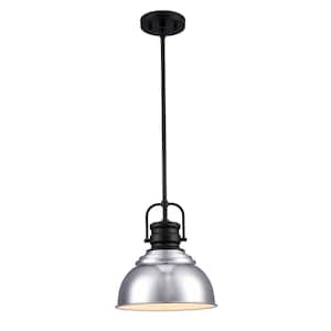 Shelston 10 in. 1-Light Chrome and Black Farmhouse Pendant Light Fixture with Metal Shade