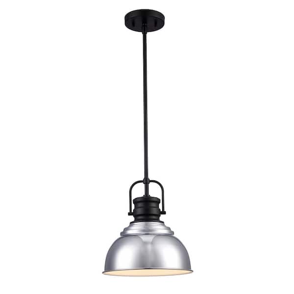 Home Decorators Collection Shelston 10 in. 1-Light Chrome and Black Farmhouse Pendant Light Fixture with Metal Shade