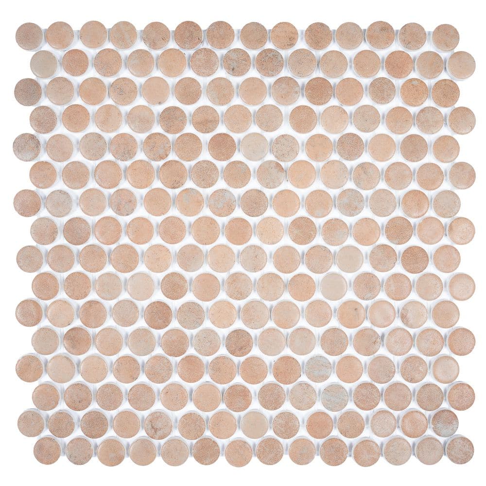 Lucenza 4 x 5 in. Clay Beige Matte Recycled Glass Penny Round Mosaic Wall and Floor Tile Sample price history on PriceWatchPro
