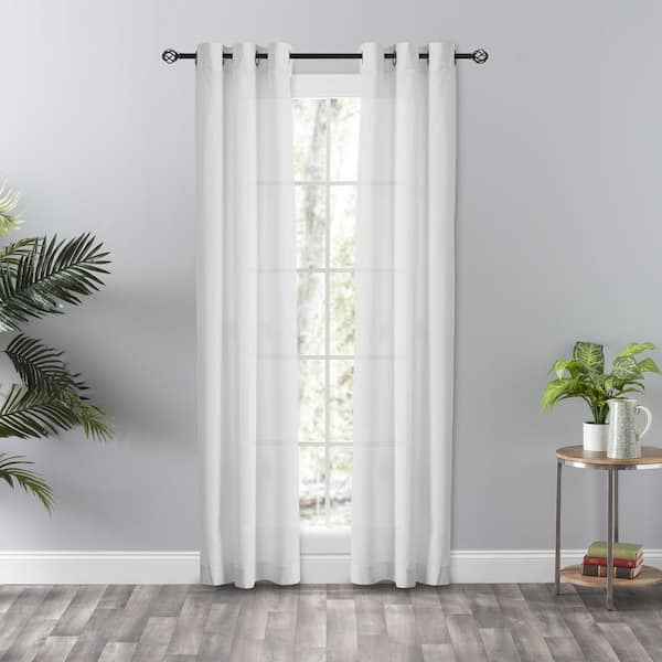Ellis Curtain Serenity White Polyester/Cotton Semi Sheer Grommet Panel Pair - 80 in. W x 84 in. L