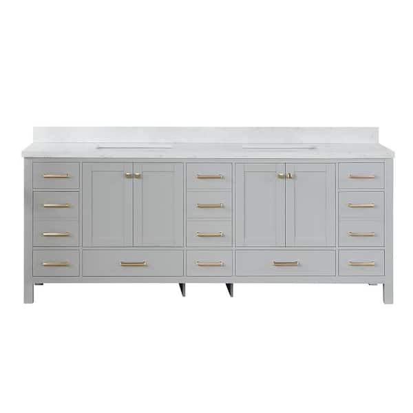 ROSWELL Shannon 84 in. W x 22 in. D 33.9 in. H Bath Vanity in Paris Grey with White Composite Stone Top