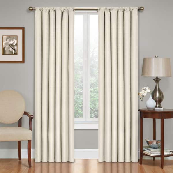Eclipse Kendall Thermaback Ivory Solid Polyester 42 in. W x 84 in. L Blackout Single Rod Pocket Curtain Panel