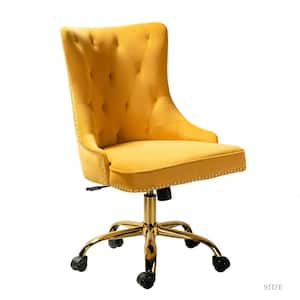 Adelina Muatard Height Adjustable Swivel Tufted Armless Task Chair with Nailhead Trim and Metal Base