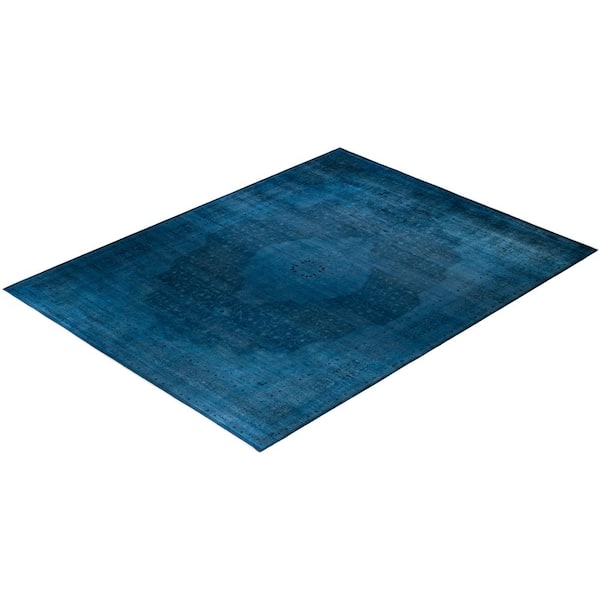 Overdyed Blue 12 ft. x 15 ft. Solid Wool Indoor Area Rug