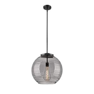 Athens Deco Swirl 100-Watt 1-Light Matte Black Shaded Mini Pendant Light with Tinted Glass Shade