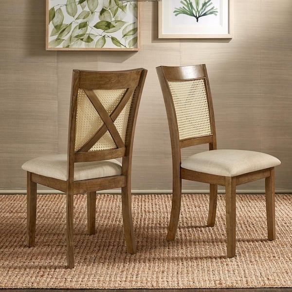 HomeSullivan Oak Cane X-Back Accent Dining Chair (Set of 2)