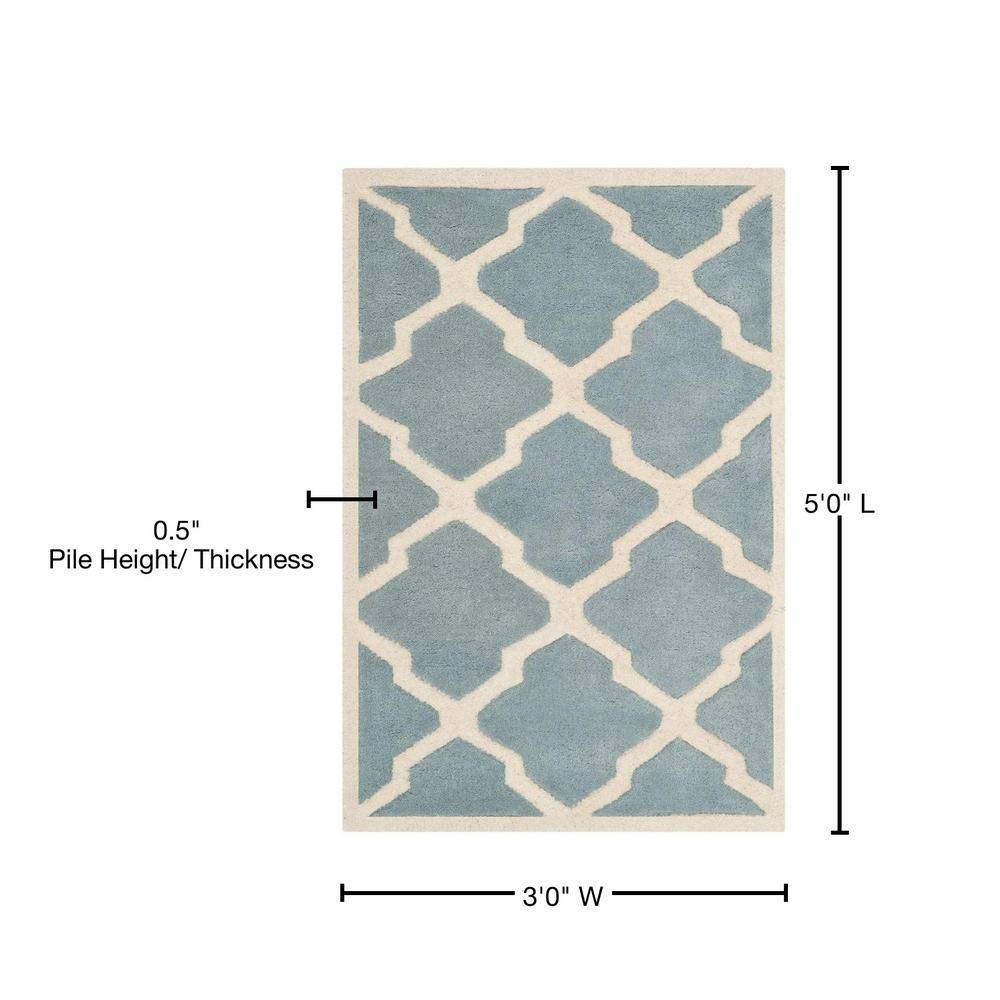 Hand-Tufted Blue and Ivory Geometric Wool Area Rug, 3' x 5'