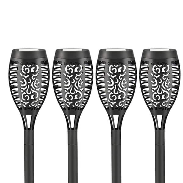 Misopily 4-Pack Solar LED Torch Lights Flickering Flame Outdoor Waterproof for Halloween Garden Pathway Decorations