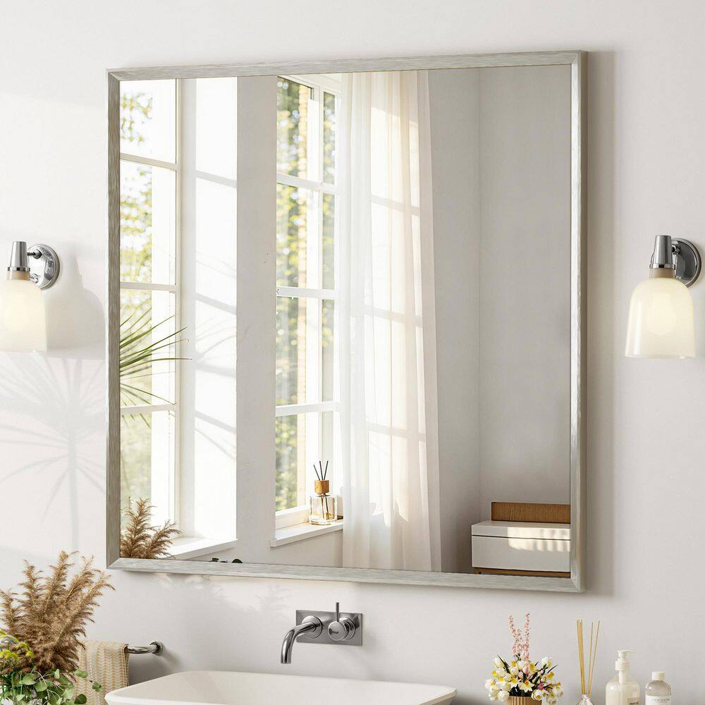 36 in. W x 36 in. H Modern Beveled Aluminum Frame Square Wall Mirror, Brushed Nickel price history on PriceWatchPro