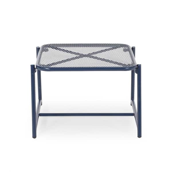 Navy Blue Iron Mesh Top Side Table-Modern Outdoor Accent Table