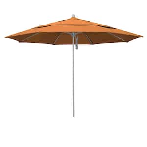 11 ft. Gray Woodgrain Aluminum Commercial Market Patio Umbrella Fiberglass Ribs and Pulley Lift in Tuscan Sunbrella