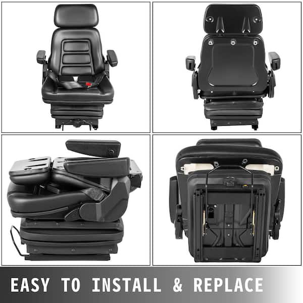 VEVOR Foldable Heavy Duty Suspension Seat with Adjustable Backrest Headrest Armrest Forklift Seat with Slide Rails