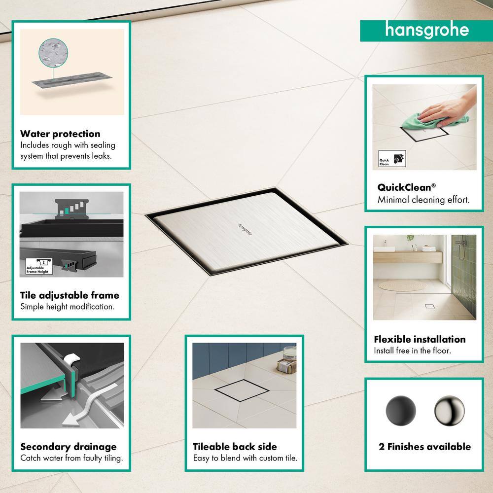 Brushed Stainless Steel 4" x 4" Tileable Shower Drain Set