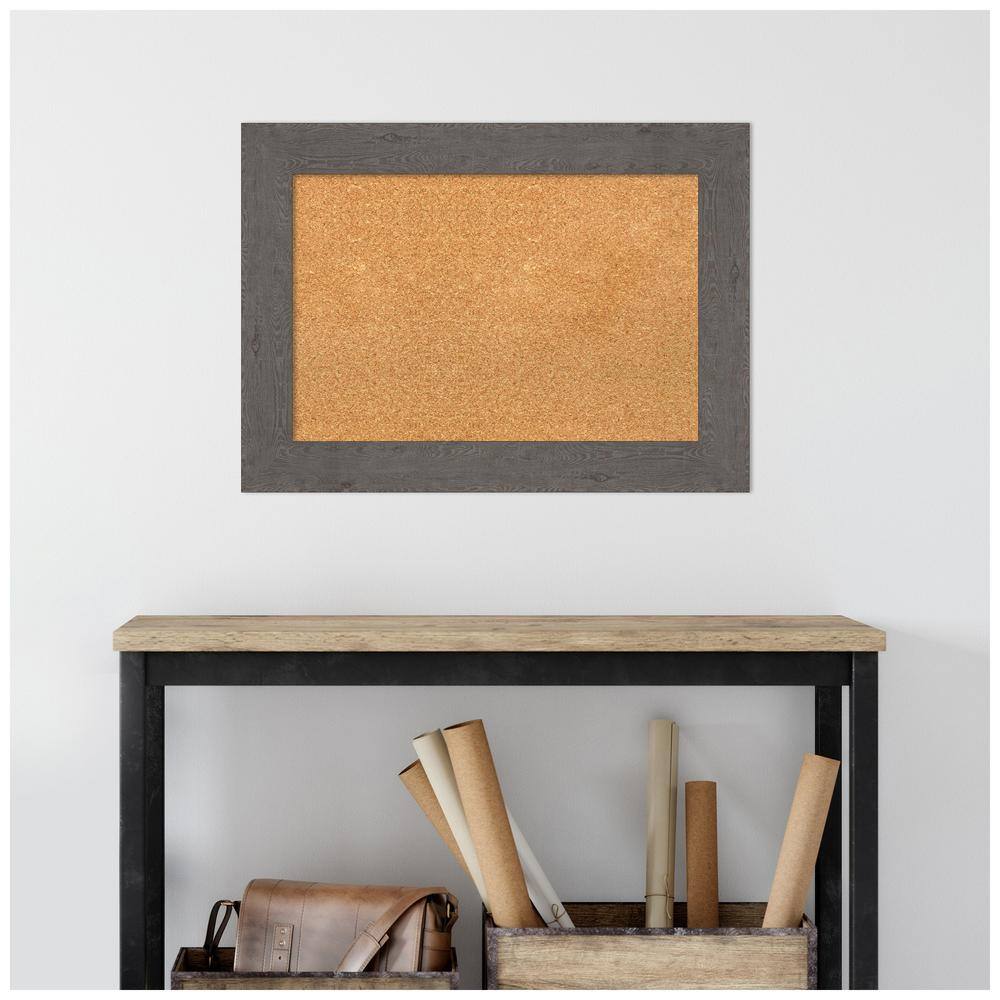 Rustic Grey Wood Framed Corkboard Memo Board 29.38 x 21.38 in.