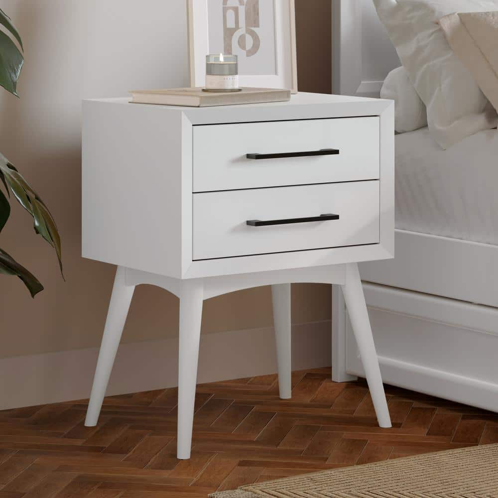 AFI Pasadena Mid Century Modern White 2 Drawer Nightstand AH18402