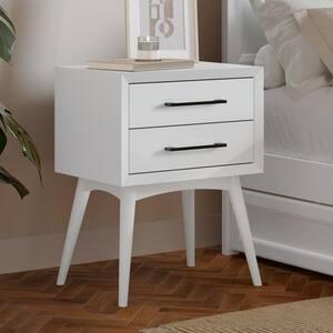 Pasadena Mid Century Modern White 2 Drawer Nightstand