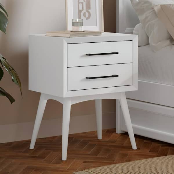 AFI Pasadena Mid Century Modern White 2 Drawer Nightstand