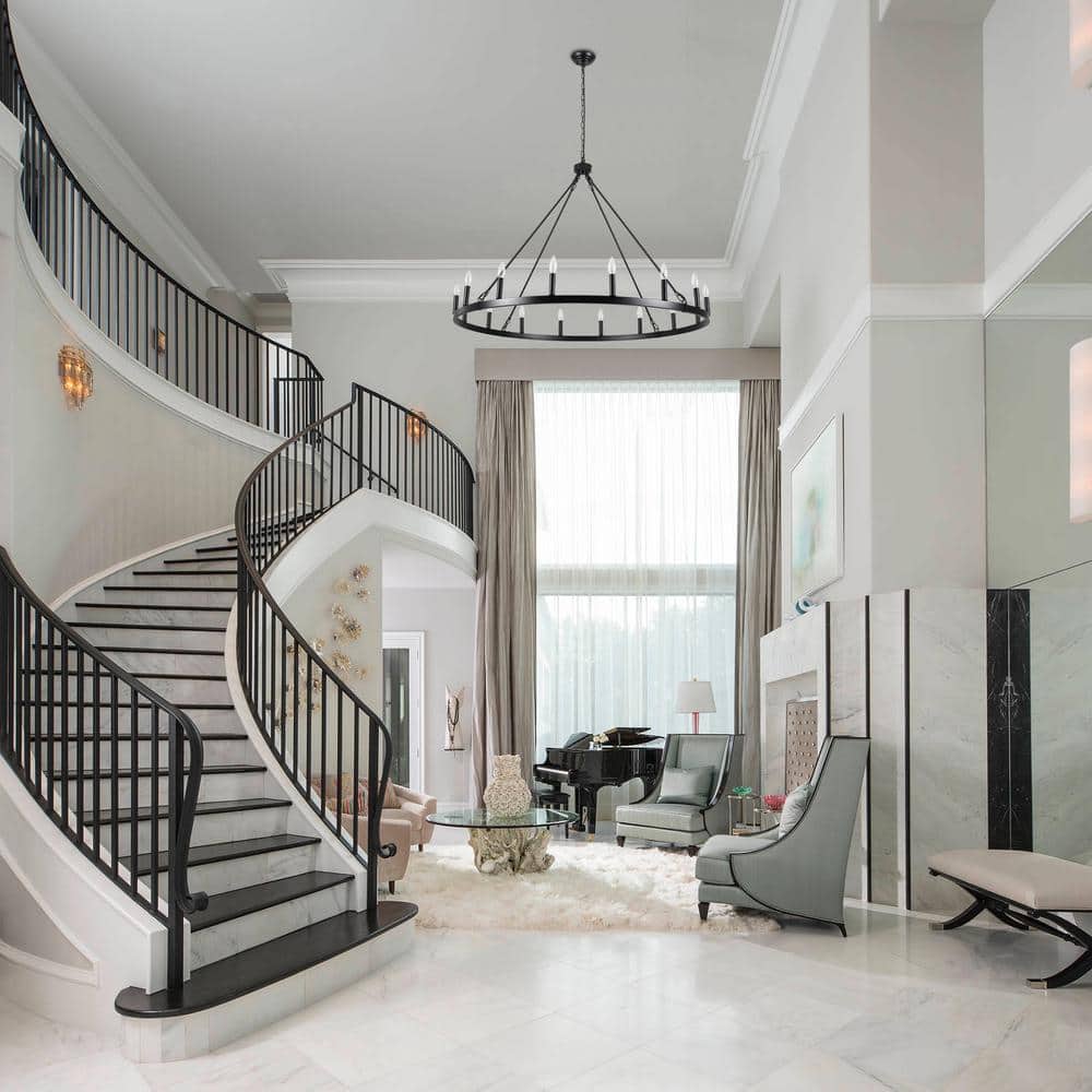 Matte Black 47-Inch Metal Candle Wagon Wheel Chandelier