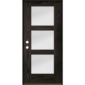 BRIGHTON Modern 36 in. x 80 in. 3-Lite Right-Hand/Inswing Satin Glass Baby Grand Stain Fiberglass Prehung Front Door