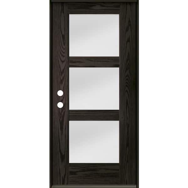 Krosswood Doors BRIGHTON Modern 36 in. x 80 in. 3-Lite Right-Hand/Inswing Satin Glass Baby Grand Stain Fiberglass Prehung Front Door