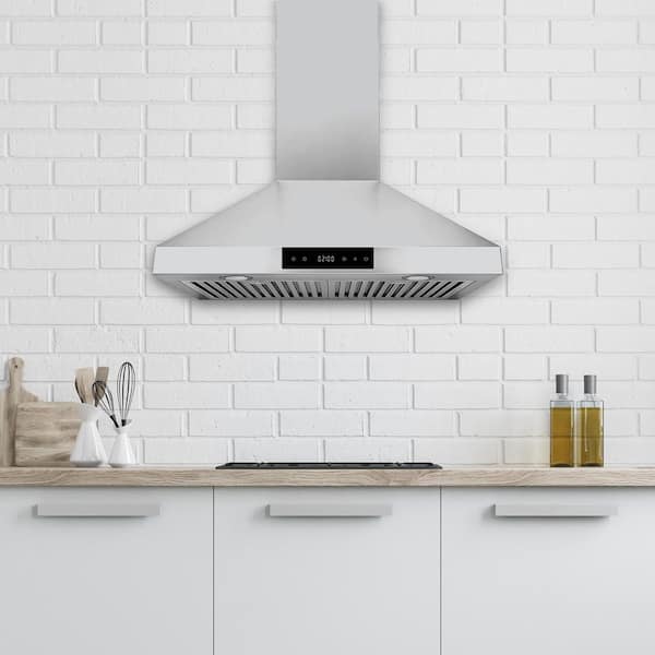 30 in. Convertible Wall Mount Range Hood with Changeable LED Touch Control Baffle Filters in Stainless Steel