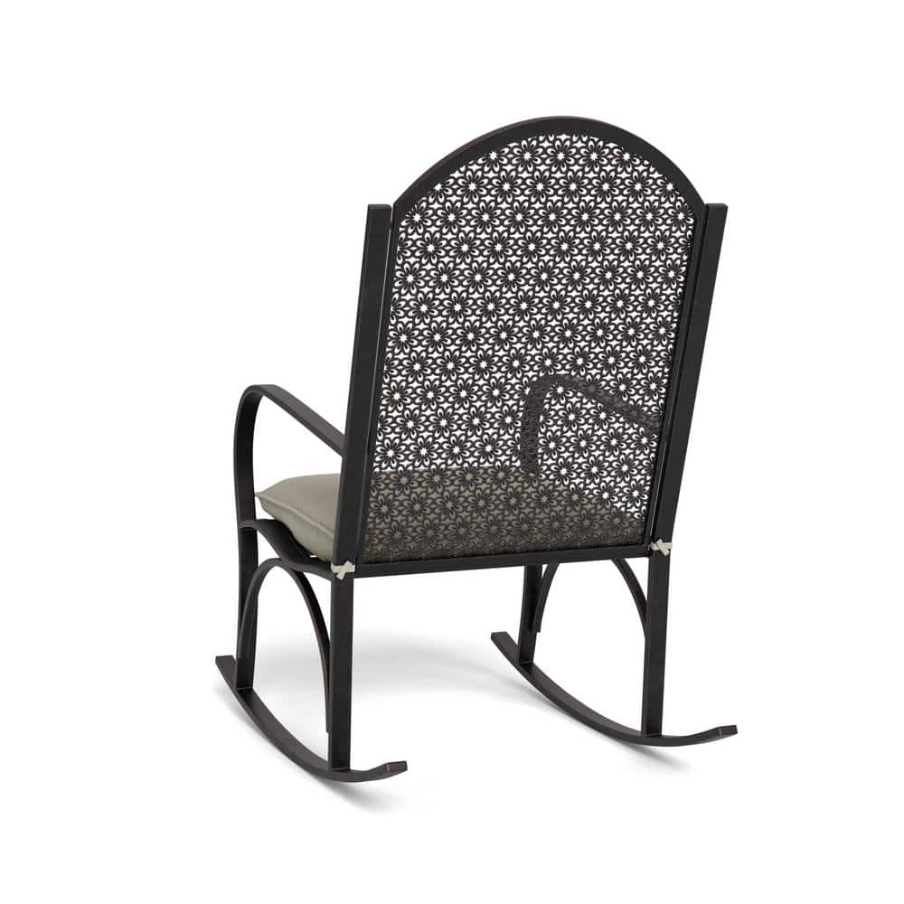 Garden Rocker Oiled Copper Metal Chair with Off-White Cushion