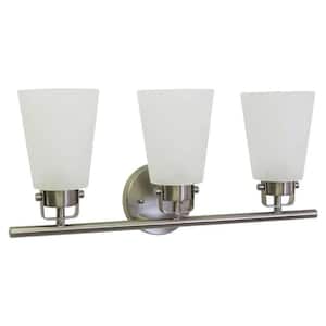 20.5 in. 3-Light Brushed Nickel Vanity with Frosted Glass Shades with LED Bulbs Included
