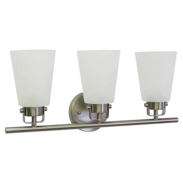Cordelia Lighting 20.5 in. 3-Light Brushed Nickel Vanity with Frosted Glass Shades with LED Bulbs Included