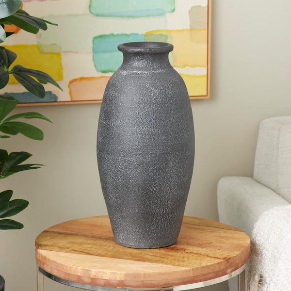 Litton Lane Black Textured Whitewashed Ceramic Decorative Vase