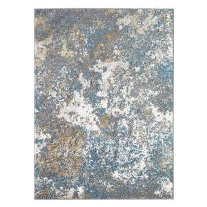 Beverly Collection Turquoise 9x12 Abstract Polypropylene Modern Area Rug