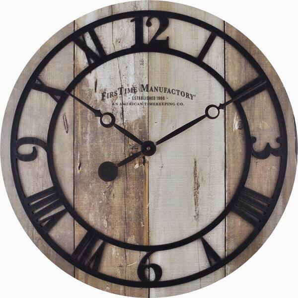 FirsTime 19 in. Round Barnwood Wall Clock