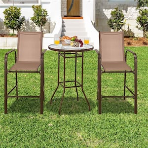 3-Piece Metal Round Table 38 in Outdoor Bistro Set in Brown