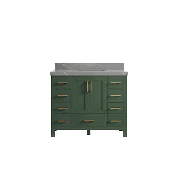 Willow Collections Malibu 42 in. W x 22 in. D x 36 in. H Bath Vanity in Lafayette Green with 2 in. Piatra Quartz Top
