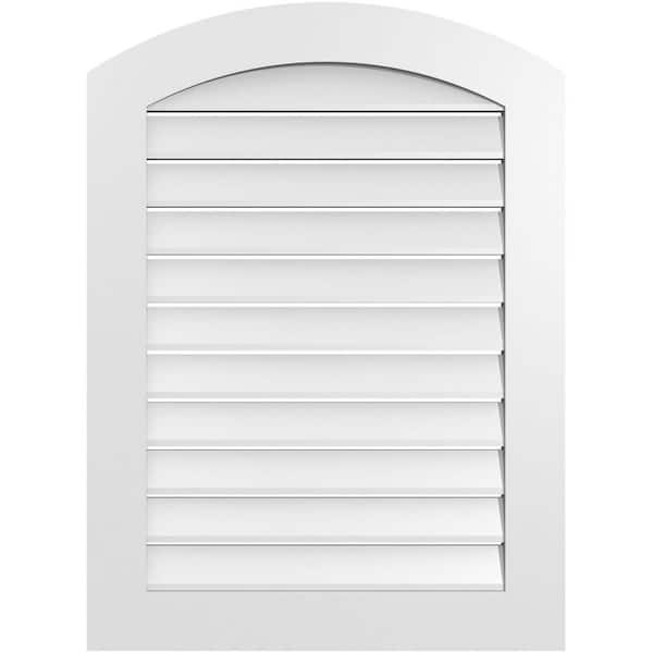 Ekena Millwork 28 in. x 36 in. Arch Top Surface Mount PVC Gable Vent: Decorative with Standard Frame