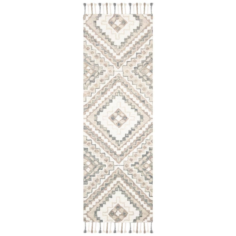 Ivory and Taupe Handmade Wool Tufted Runner Rug, 2'3" x 7'