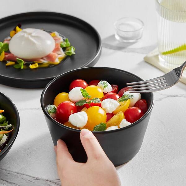 vancasso 24-Piece Matte Black Stoneware Dinnerware Set Service for