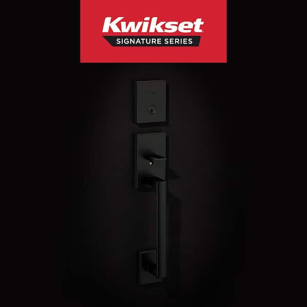 San Clemente Matte Black Single Cylinder Low Profile Door Handleset with Halifax Handle Featuring SmartKey Security