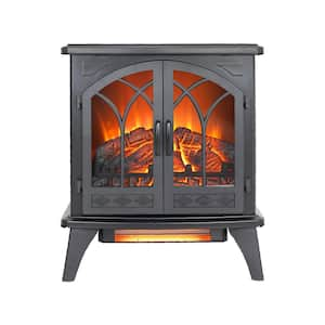 24 in. Freestanding 3D Flame Infrared Quartz Electric Fireplace in Black with Remote Control